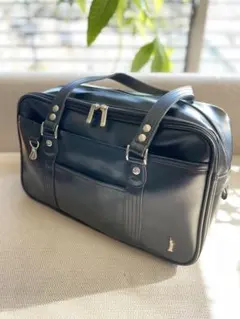 【美品】EAST BOY スクールバッグ　革バッグ　黒　専用雨具付き