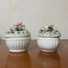 陶器製 花装飾 小物入れ 2個セット