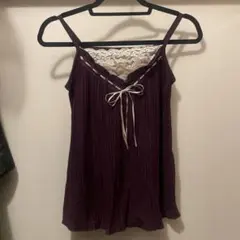 レースフリルリボンキャミソール赤紫フェアリーグランジ古着axes系y2k