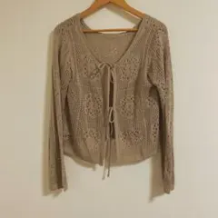 ベージュ レース編み 長袖カーディガン　ニットカーディガン　しまむら