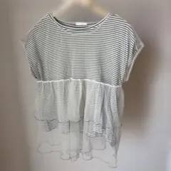 チュールレイヤード ボーダーTシャツ Lサイズのサムネイル