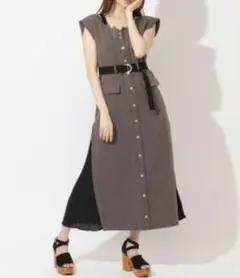 REDYAZEL☆スカラ襟前ドット脇プリーツワンピース