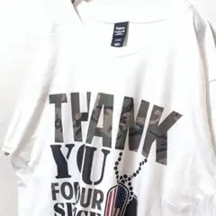 ヘインズ センターウェル サンキュー英字デカロゴ Tシャツホワイト白XL古着
