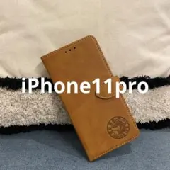 iPhone11pro 手帳型スマホケース　レザー　キャメル　柴犬　犬　シンプル