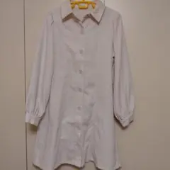 ホワイト 長袖 シャツワンピース