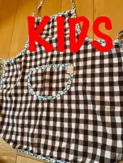 キッズエプロンS ブラウン　ギンガムチェック柄　ナチュラル系　ガーリー系