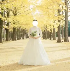 Aラインウェディングドレス 総レース七分袖 パニエ ドレスバッグ付 前撮り