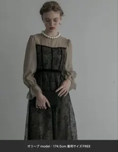 ベロアパイピング キャンディスリーブ フラワーレースドレス