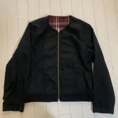 【美品】ノーカラージャケットリバーシブルブラックチェックブルゾン春夏