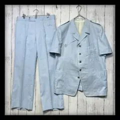 【希少☆VINTAGE☆半袖スーツ☆セットアップ】ライトブルー水色Mサマースーツ