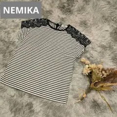 美品 NEMIKA ボーダー柄カットソー 半袖 9(M相当) レース レリアンのサムネイル