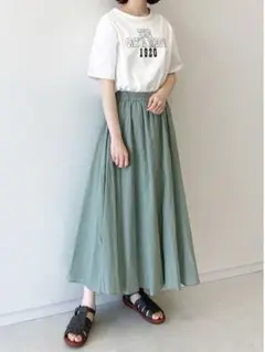 Samansa Mos2 blue フレアギャザースカート