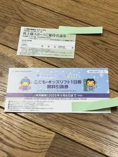 株主スポーツご優待共通券とキッズリフト1日券無料引換券1枚