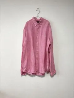 ラルフローレン　リネン　ストライプ　シャツ　ピンク　XL