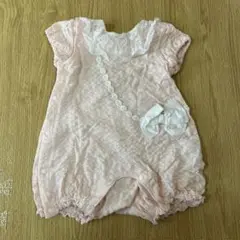 ピンク色 レース付きロンパース 80 前開き
