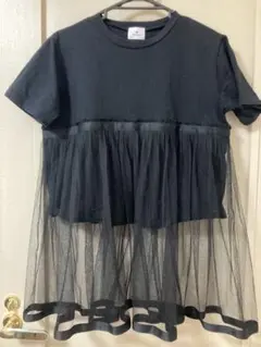 merry jenny チュールレイヤード 半袖Tシャツ ブラックのサムネイル