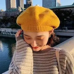 ウール混紡 マスタード ベレー帽