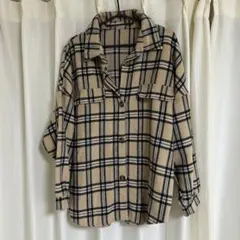 GRL ベージュ・ブラック チェック柄 長袖シャツ