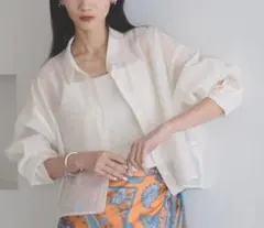 白 シアーシャツ ショート丈 シースルー クロップドシャツ ブラウス