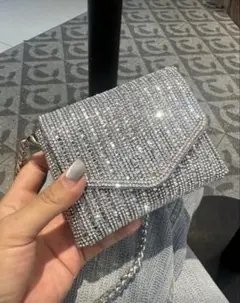 【即日発送】ビジュー付きシルバーパーティーバッグ