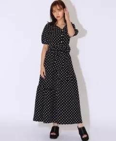 【REDYAZEL】ビックカラーウエストリボンワンピース(ドット)