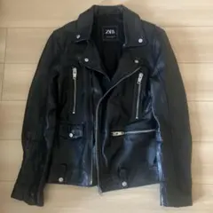 ZARA 本革ダブルライダースジャケット ブラック S