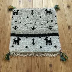 ウールギャベ 手織り40×40cm 玄関マットサイズ 両サイドフリンジ 新品