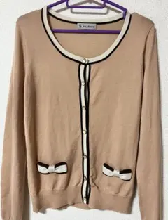 くすみピンク リボン カーディガン 長袖