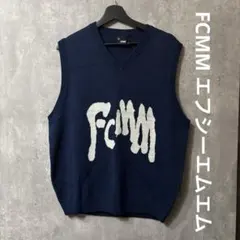 【大人気】FCMM エフシーエムエム ロゴジャガード ニットベスト M ネイビー