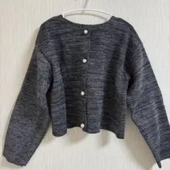 パールボタン付きジャケット カーディガン ノーカラー M