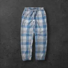 裏地サーマルパジャマパンツMフランネルペンキワイド総柄古着cityboyブルー