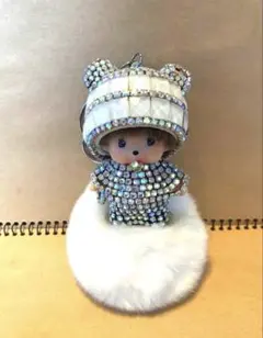 ファー付き　モンチッチ　キラキラキャラクターキーホルダーチャーム