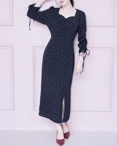 リボン付きドロストスリーブチューリッププリントワンピース　定価5390円