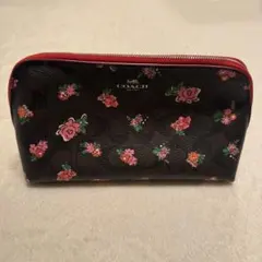 年末売り尽くしセール◎COACH 花柄ポーチ バラ　茶色　赤　ピンク　チャック式