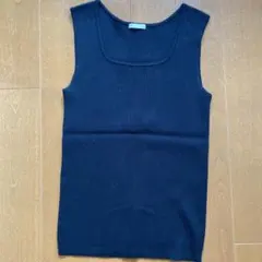 GU リブニットスクエアネックタンクトップ ブラックS