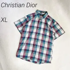 ChristianDior チェックシャツ　半袖　BD　コットン混　刺繍ロゴのサムネイル