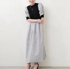 【美品❤︎最終SALE】春 パフスリーブ ニット ワンピース ブラック・ストライプ