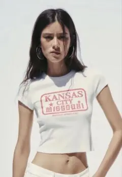 ZARA KANSAS CITY MISSOURI クロップドTシャツ Lサイズ
