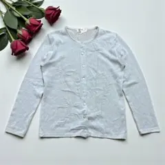 ミッシェルクラン ラメニットカーディガン シルバー 38 M 植物柄