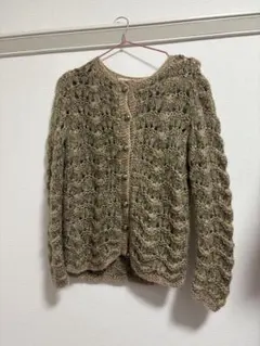 オリーブグリーン レース編み カーディガン