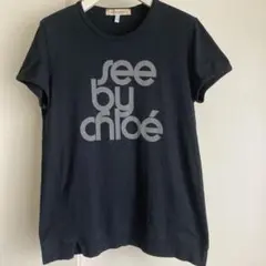 SEE BY CHLOE グレーロゴプリント 半袖 Tシャツ カットソー 黒のサムネイル