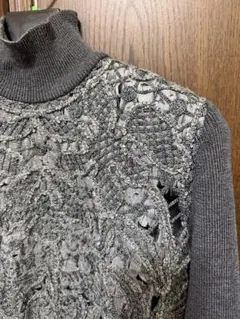 グレー ハイネック レース 長袖 ニットのサムネイル
