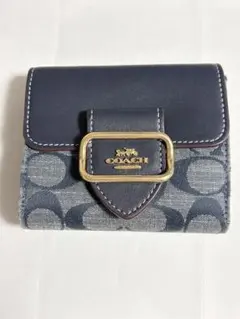 COACH 三つ折り財布 デニム レザー - メルカリ
