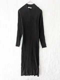 ミスティウーマン リブニットワンピース タイト ロング ハイネック ブラック F