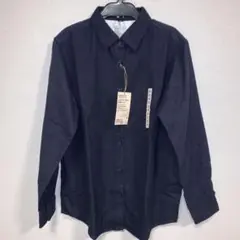 新品タグ付無印、ダークネイビー、両面起毛フランネル、レギュラーカラー、長袖シャツ