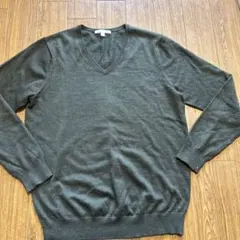 ユニクロUNIQLO メリノカシミヤ　Ｖネックセーター　L ダークグリーン
