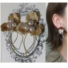 976＊2way ベージュ パール ビジュー ひねりフープ