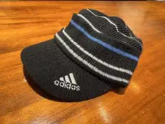 adidas ニット帽 黒/グレー/青 ストライプ