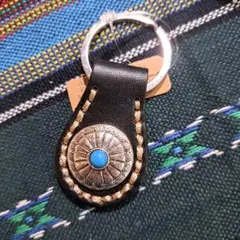 キーホルダー コンチョ ターコイズ キーリング 本革 ココペリ