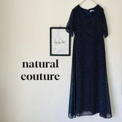 ナチュラルクチュール ロングワンピース / ネイビー ドット シフォン